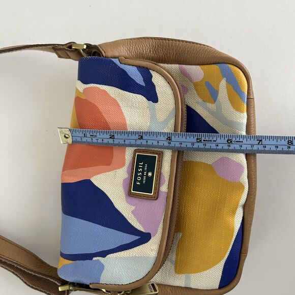 Fossil Preston Crossbody Leather Canvas Floral Purse Messenger Bag Watercolor - Picture 16 of 16
